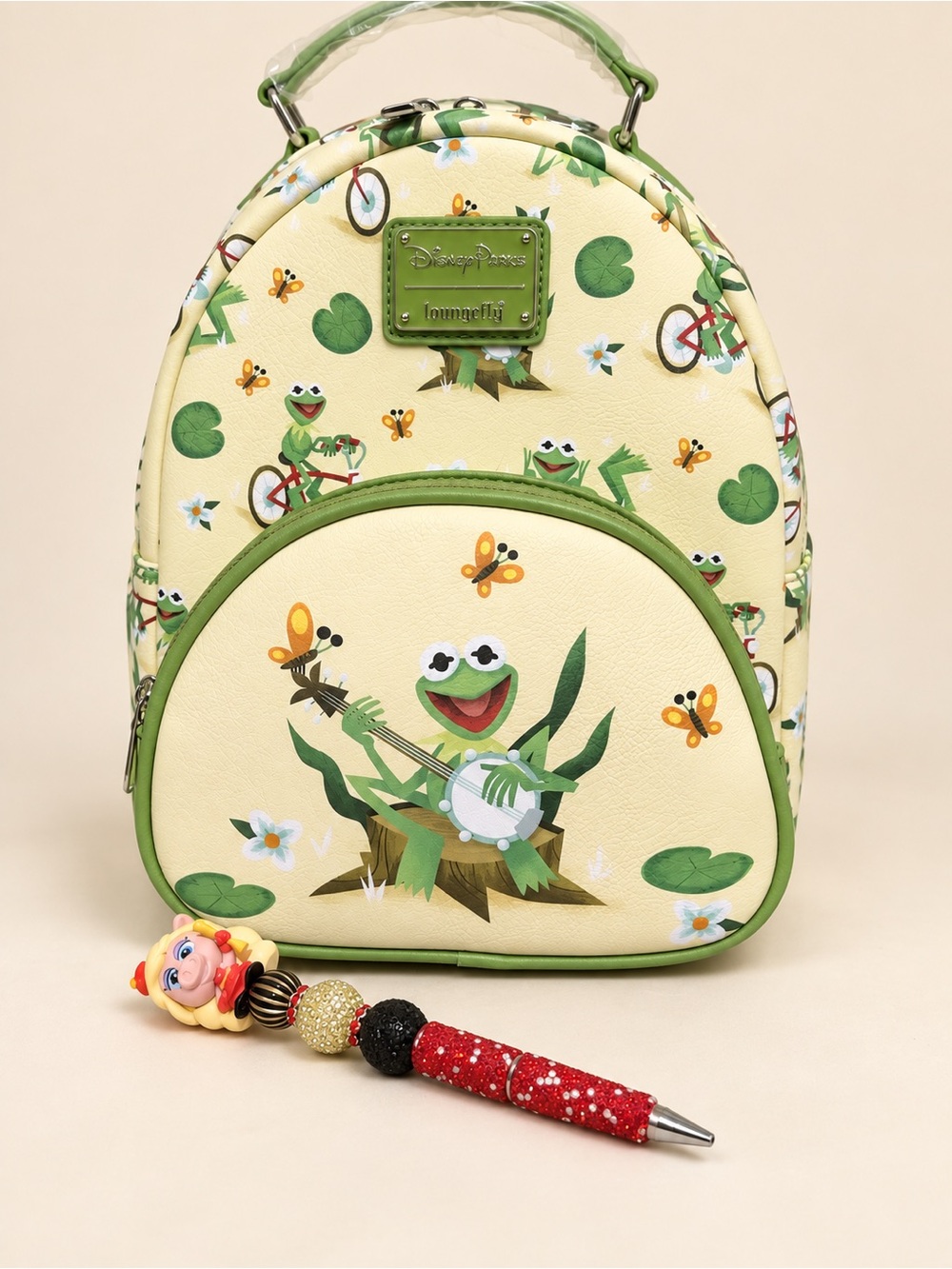 Brand New Disney Parks Loungefly Kermit Mini Backpack + Miss Piggy Pen - Picture 2 of 8